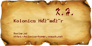 Kolonics Hümér névjegykártya